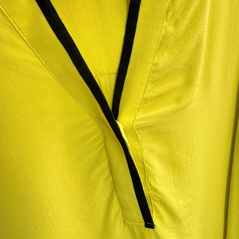Damsel in a Dress Chartreuse 100% Silk Tunic Blouse UK 16 Black Trim - Minor Mark - Image 4
