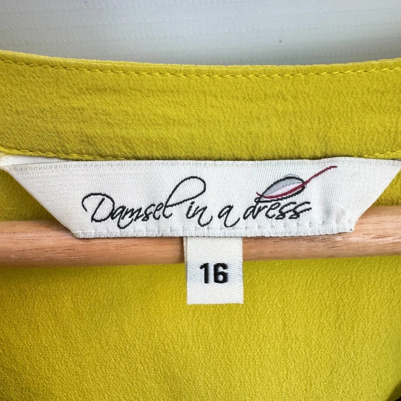 Damsel in a Dress Chartreuse 100% Silk Tunic Blouse UK 16 Black Trim - Minor Mark - Image 5