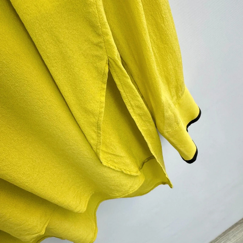 Damsel in a Dress Chartreuse 100% Silk Tunic Blouse UK 16 Black Trim - Minor Mark - Image 6