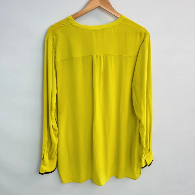 Damsel in a Dress Chartreuse 100% Silk Tunic Blouse UK 16 Black Trim - Minor Mark - Image 8