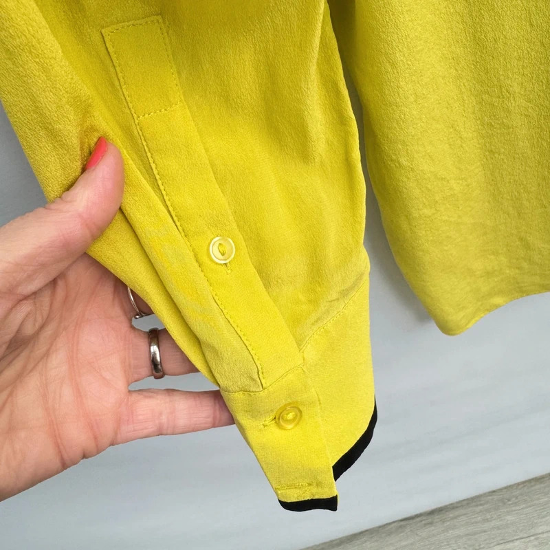 Damsel in a Dress Chartreuse 100% Silk Tunic Blouse UK 16 Black Trim - Minor Mark - Image 9