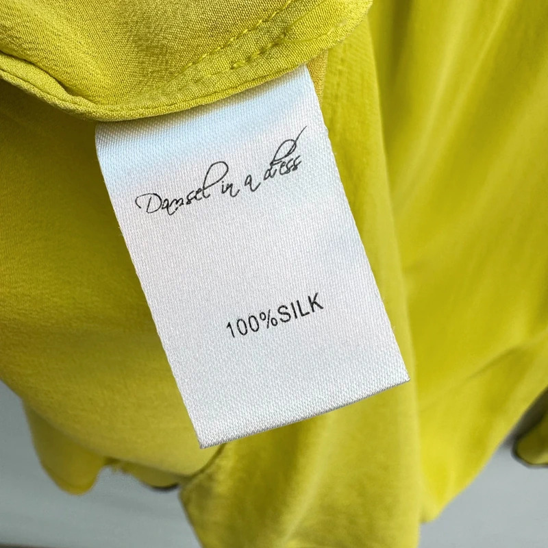 Damsel in a Dress Chartreuse 100% Silk Tunic Blouse UK 16 Black Trim - Minor Mark - Image 10