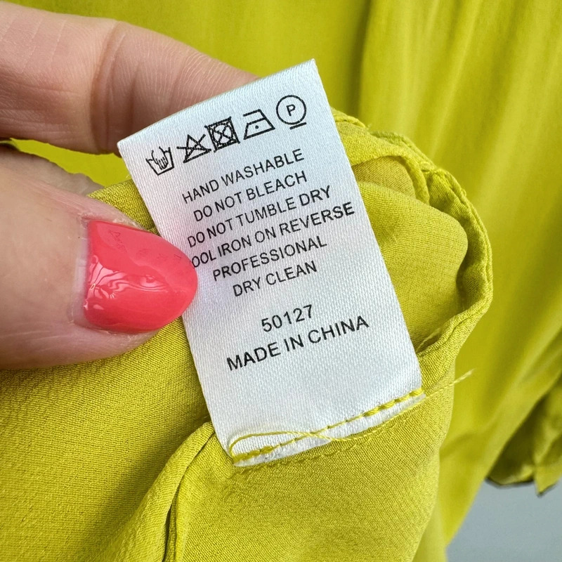Damsel in a Dress Chartreuse 100% Silk Tunic Blouse UK 16 Black Trim - Minor Mark - Image 11