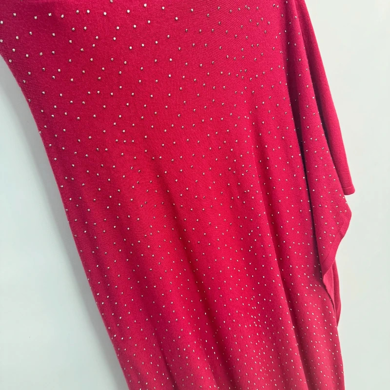 Laetitia Mem Burgundy Embellished Asymmetrical Poncho Pom Pom Hem - Image 2