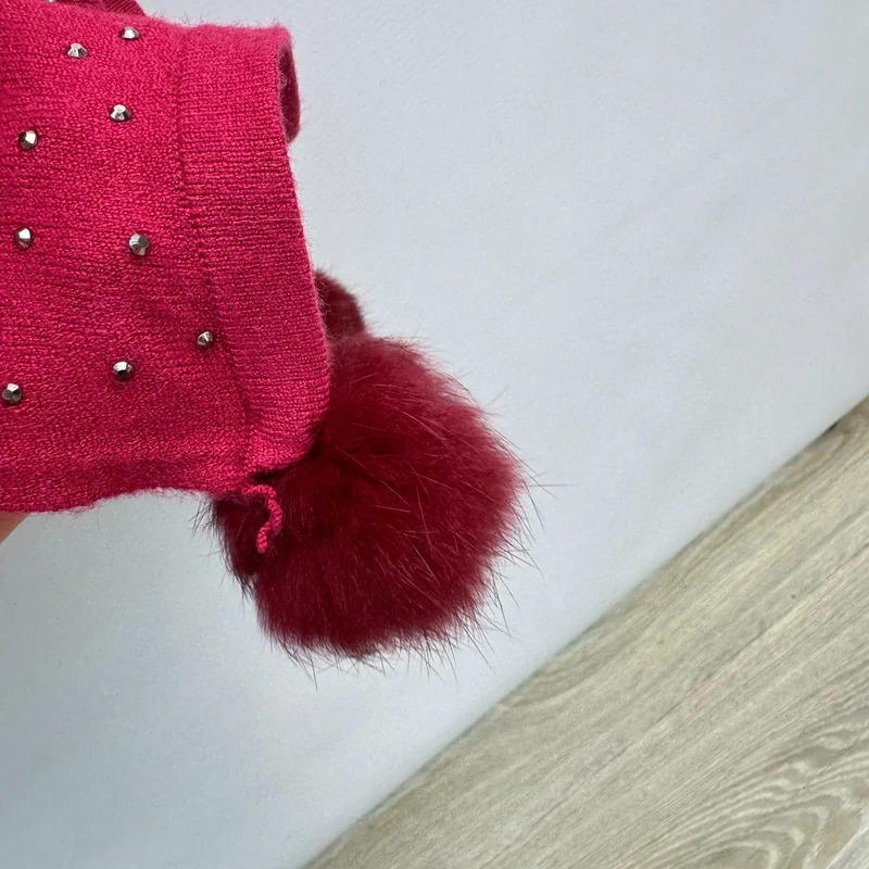 Laetitia Mem Burgundy Embellished Asymmetrical Poncho Pom Pom Hem - Image 4