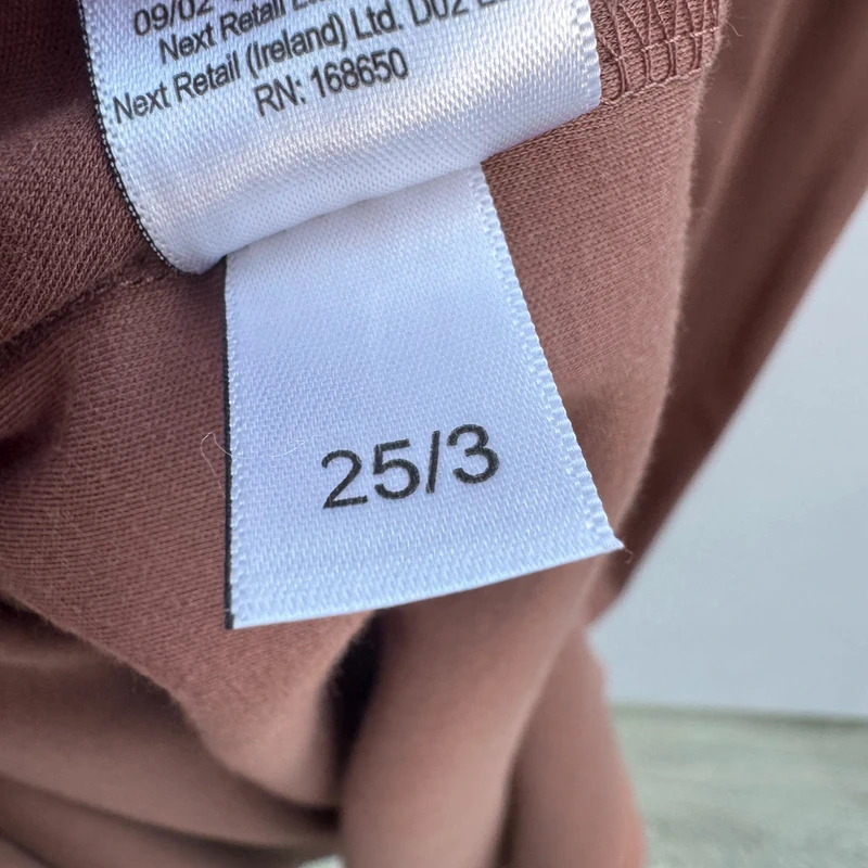 NEXT Cotton Midi Dress UK 12 Chocolate Brown Twist Front Short Sleeve Side Slit - Image 8