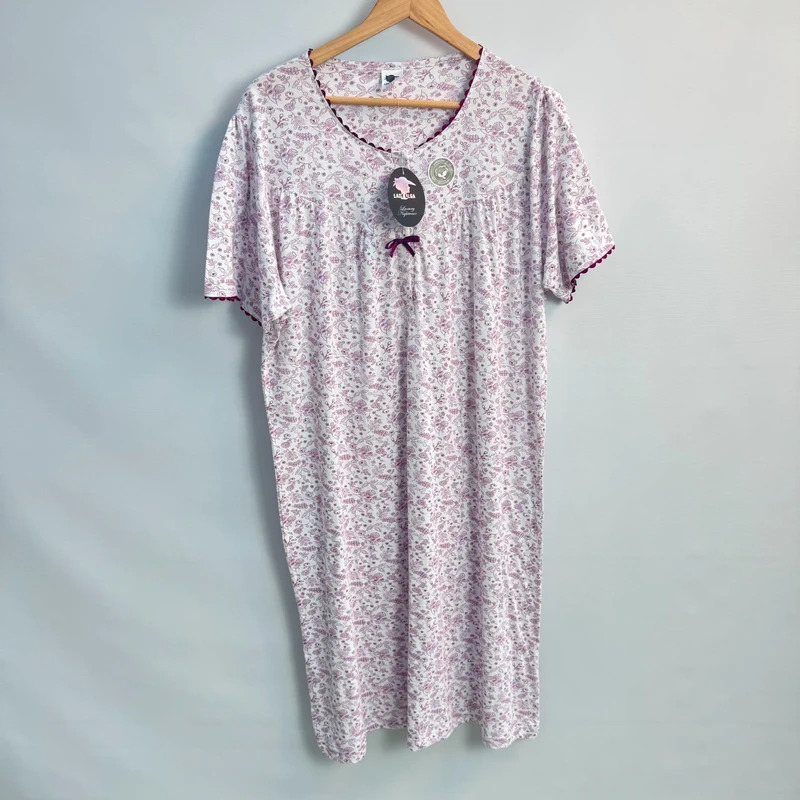 Lady Olga Luxury Nightdress White Purple Floral 100% Cotton UK 20–22 New Tagged