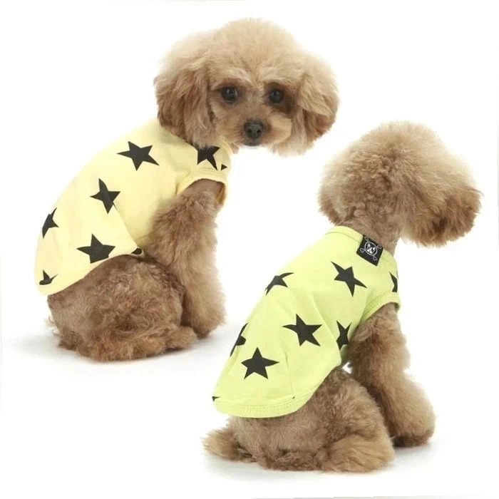 Puppy angel Yellow Black Star Print Dog T-Shirt Vest Top Size XS NEW
