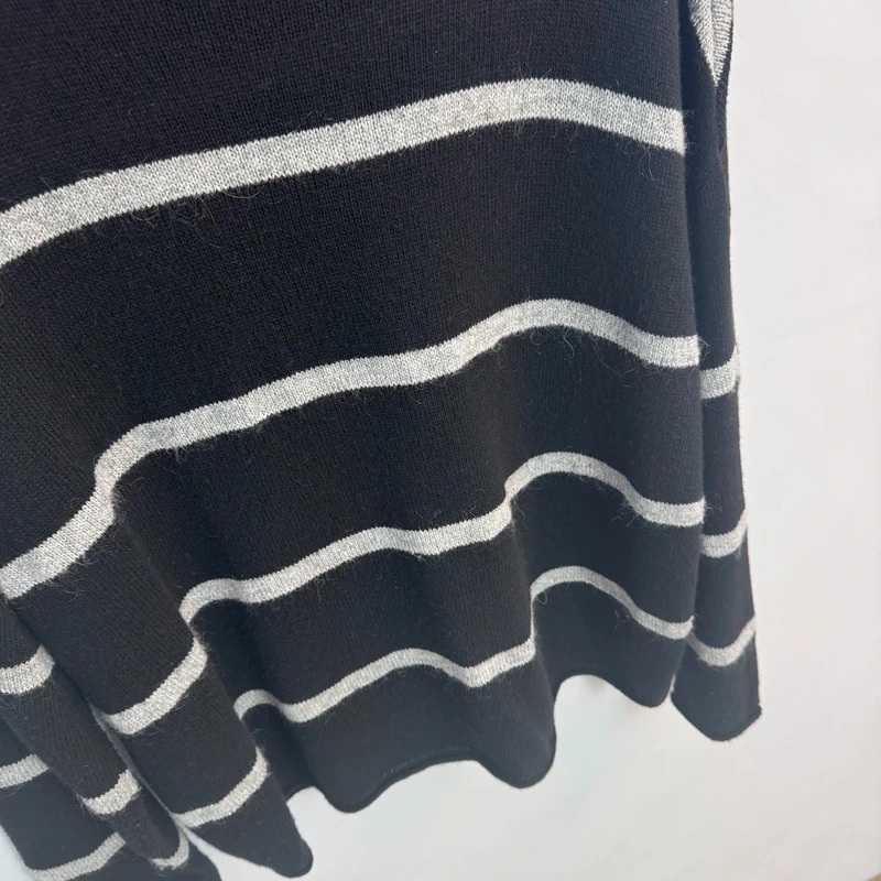 Sahara Black Silver Stripe Knit Jumper M/L UK 12 14 16 Merino Cashmere Blend Made in Italy - Image 2