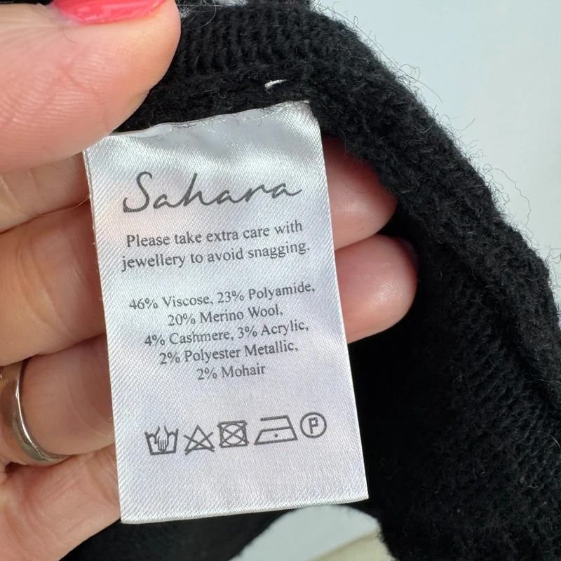 Sahara Black Silver Stripe Knit Jumper M/L UK 12 14 16 Merino Cashmere Blend Made in Italy - Image 4
