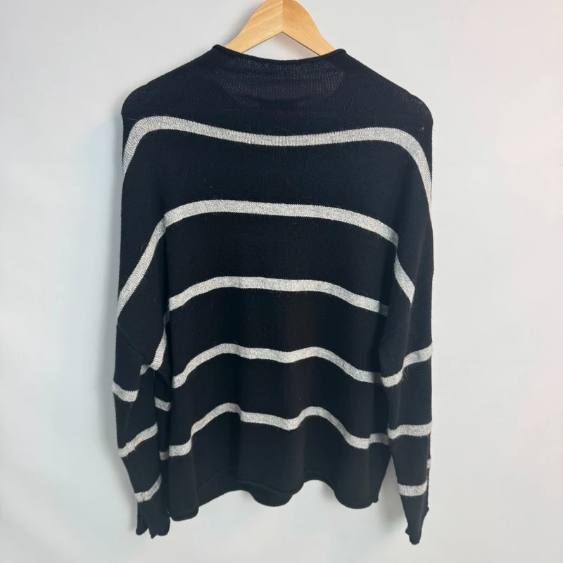 Sahara Black Silver Stripe Knit Jumper M/L UK 12 14 16 Merino Cashmere Blend Made in Italy - Image 6