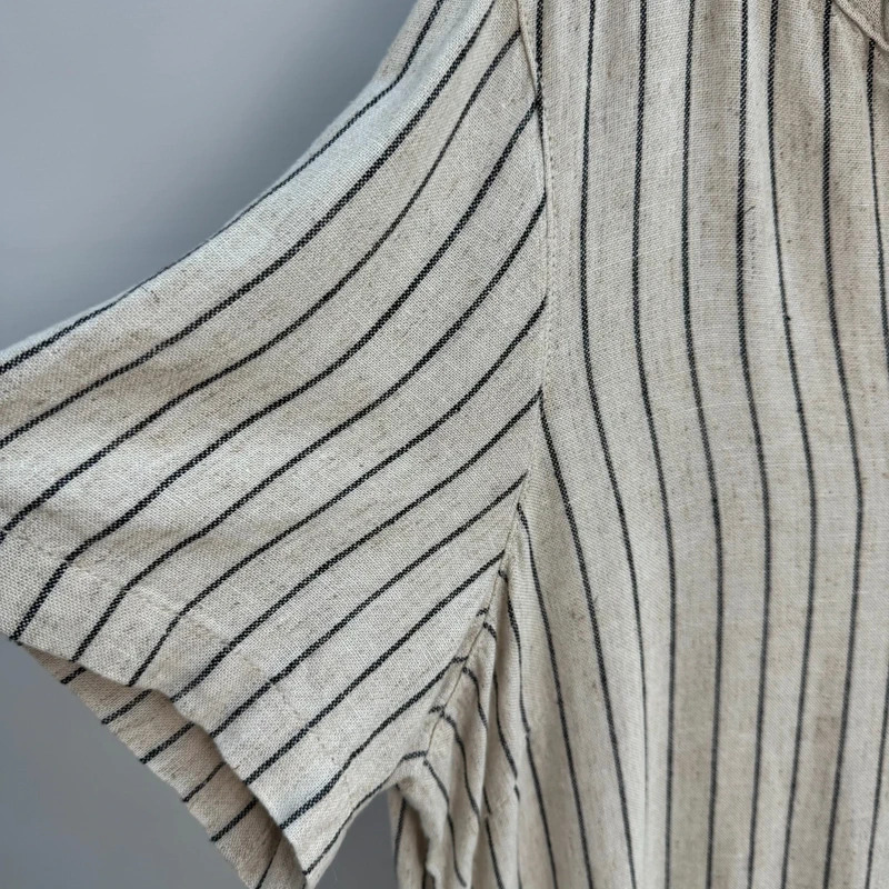 Papaya Linen Shop Tunic Top UK 18 Oatmeal Black Stripe V-Neck Short Sleeve BNWT rrp £22 - Image 2