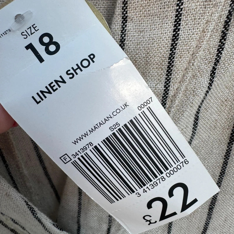 Papaya Linen Shop Tunic Top UK 18 Oatmeal Black Stripe V-Neck Short Sleeve BNWT rrp £22 - Image 5