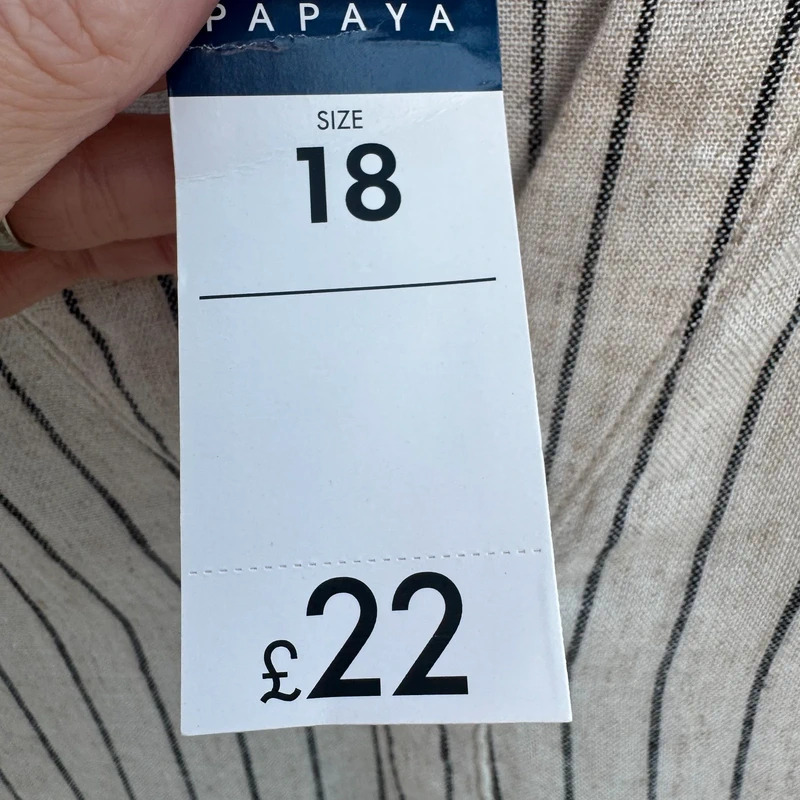Papaya Linen Shop Tunic Top UK 18 Oatmeal Black Stripe V-Neck Short Sleeve BNWT rrp £22 - Image 6