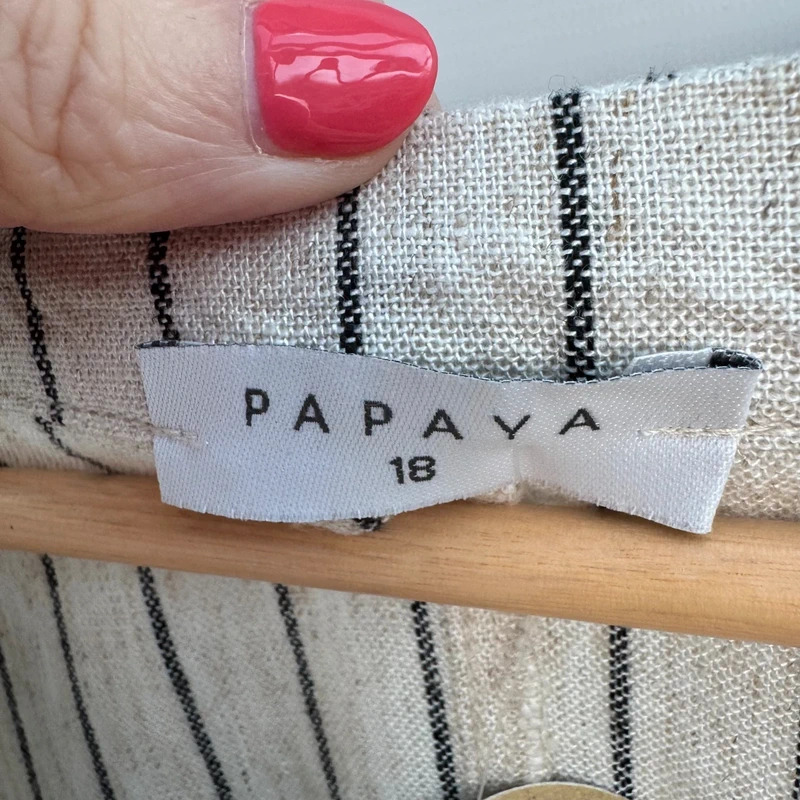 Papaya Linen Shop Tunic Top UK 18 Oatmeal Black Stripe V-Neck Short Sleeve BNWT rrp £22 - Image 7