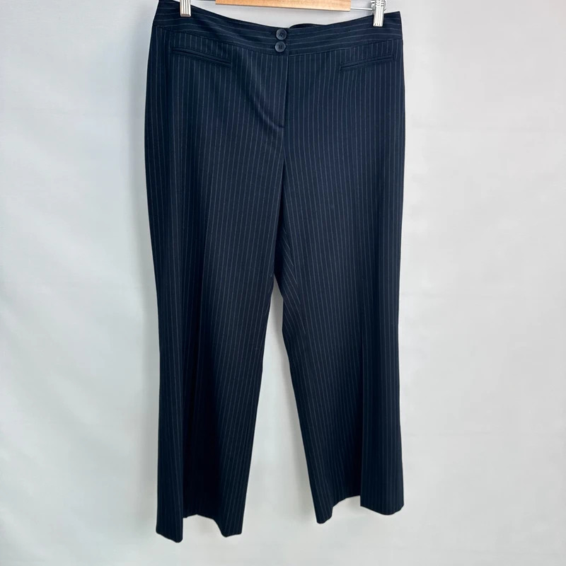 John Lewis Collection Navy Pinstripe Trousers UK 16 Straight Leg Elasticated Waist