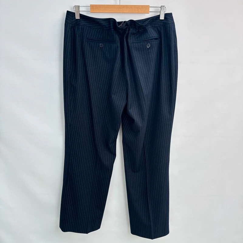 John Lewis Collection Navy Pinstripe Trousers UK 16 Straight Leg Elasticated Waist - Image 2