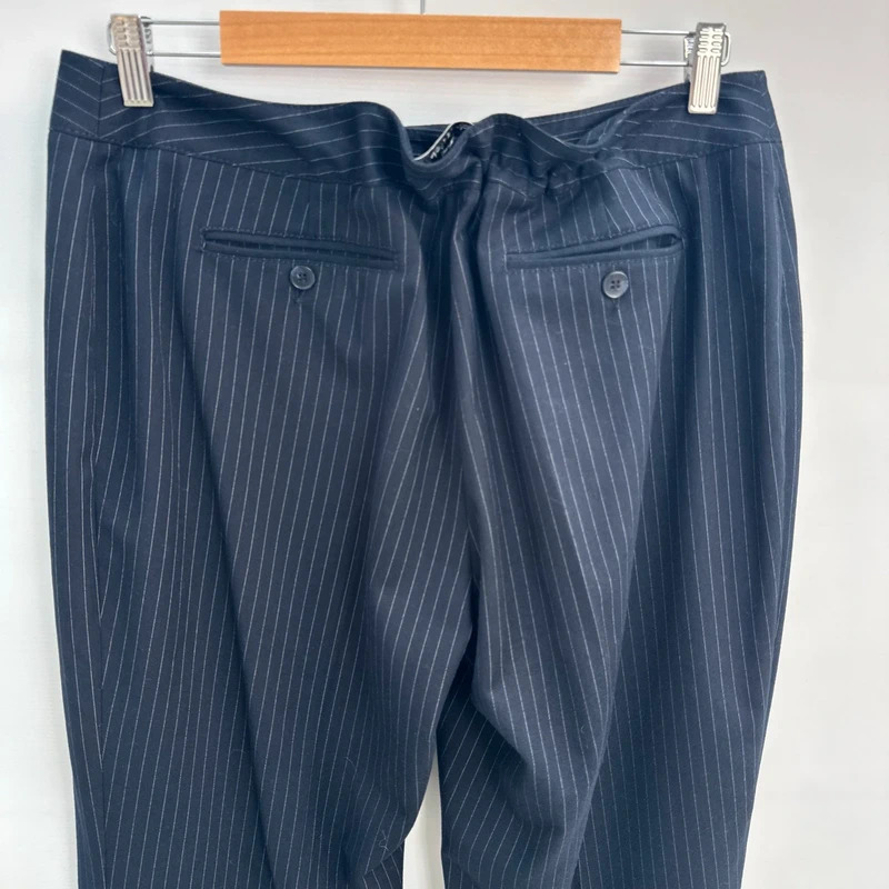 John Lewis Collection Navy Pinstripe Trousers UK 16 Straight Leg Elasticated Waist - Image 3