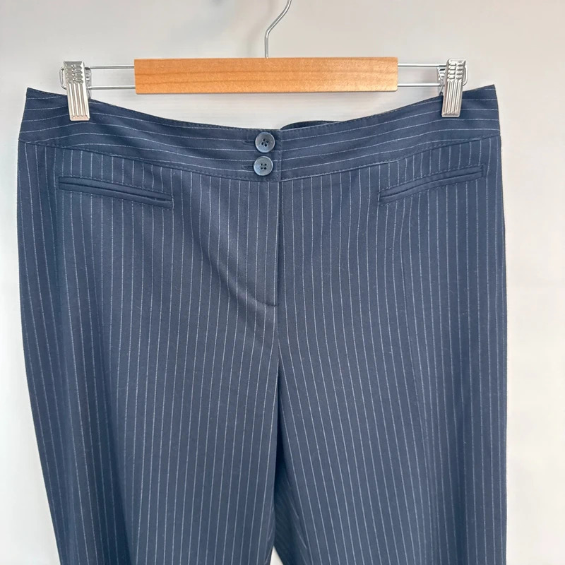 John Lewis Collection Navy Pinstripe Trousers UK 16 Straight Leg Elasticated Waist - Image 6