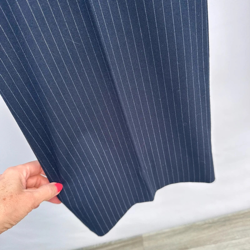 John Lewis Collection Navy Pinstripe Trousers UK 16 Straight Leg Elasticated Waist - Image 7