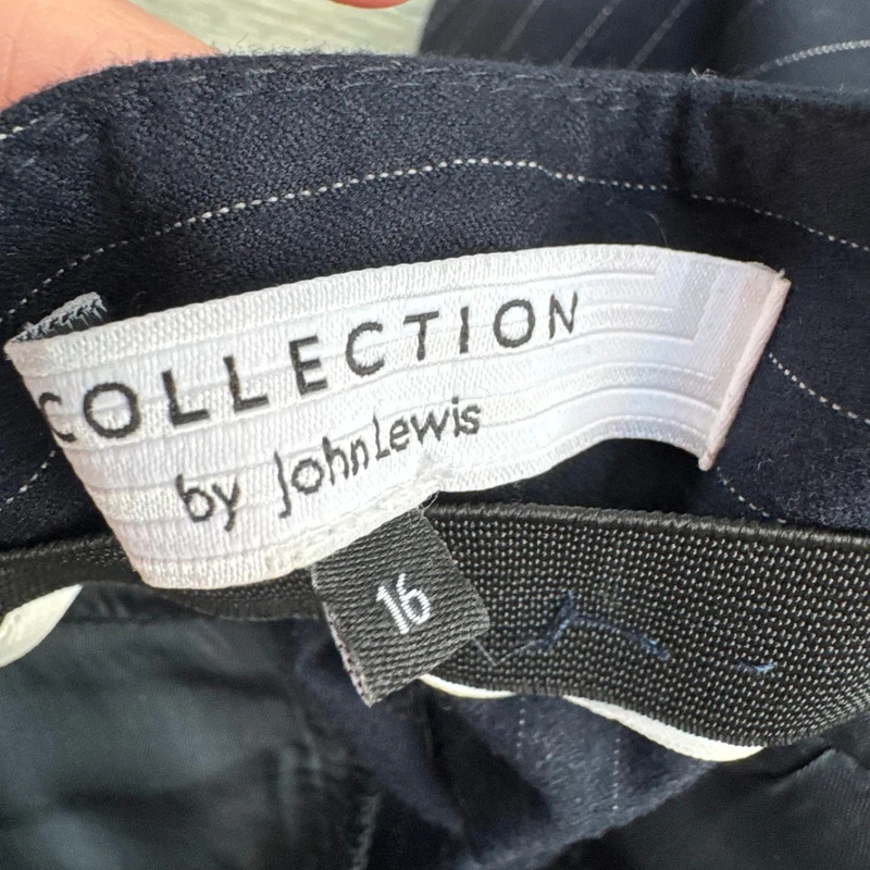 John Lewis Collection Navy Pinstripe Trousers UK 16 Straight Leg Elasticated Waist - Image 9
