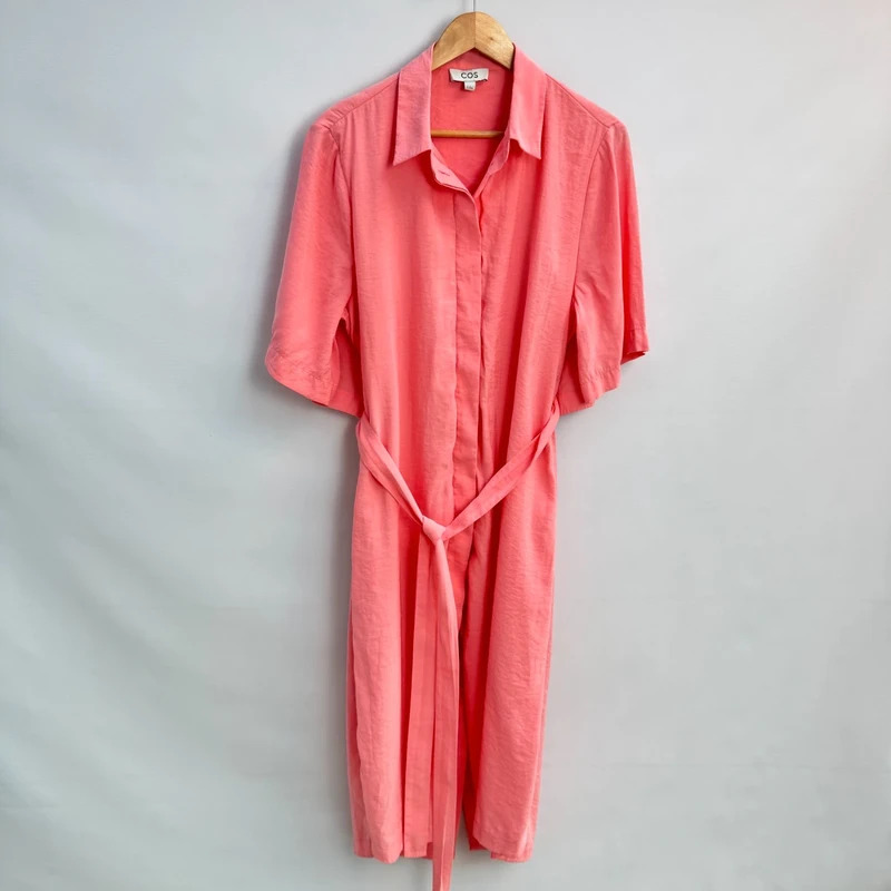 COS Coral Modal-Blend Midi Shirt Dress EUR 42 UK 14 Cape Cutout Back Belted