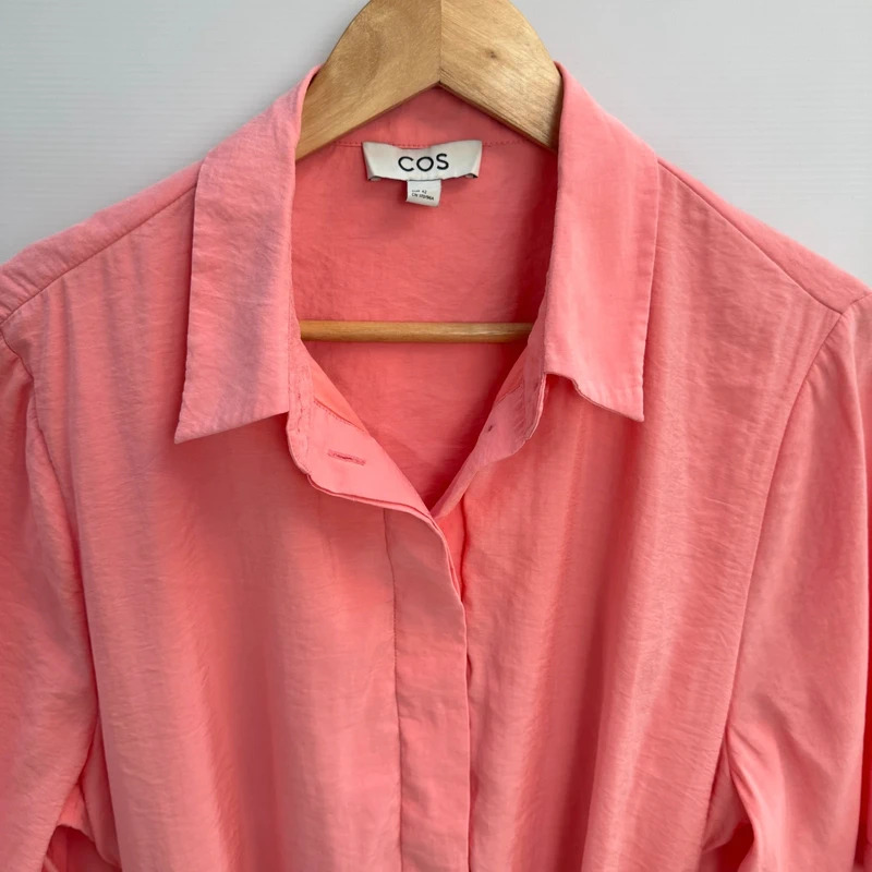 COS Coral Modal-Blend Midi Shirt Dress EUR 42 UK 14 Cape Cutout Back Belted - Image 7