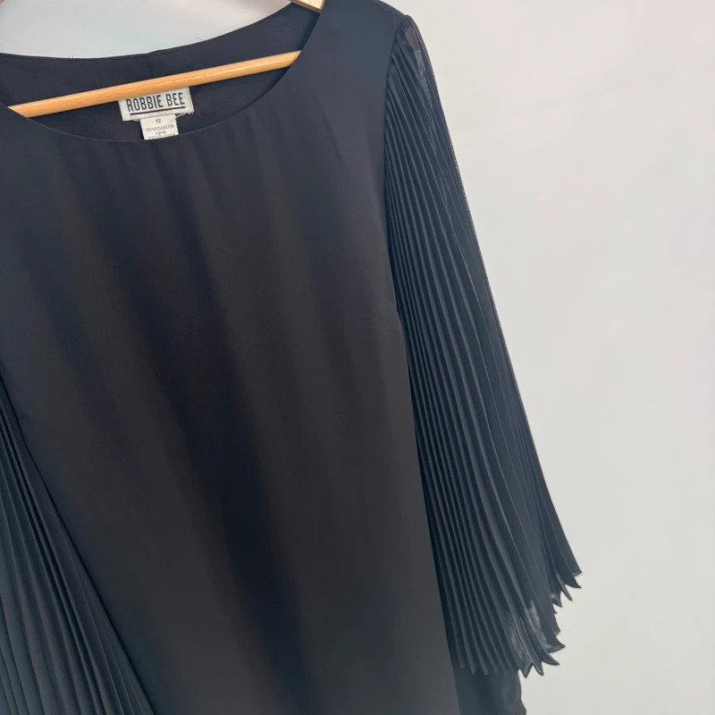 Robbie Bee Black Pleated Sleeve Tunic Dress Shift US 10 UK 16 Party Occasion - Image 2