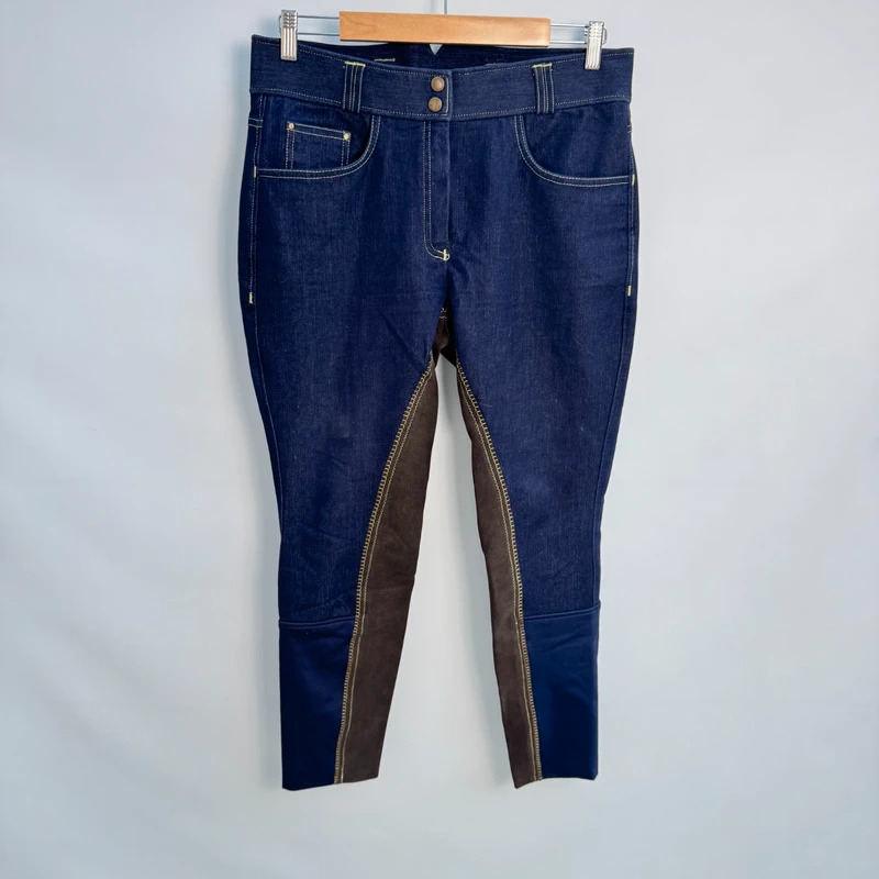 Equestrian Denim Breeches 32in Waist UK 14 Full Suede Seat Dark Indigo Ladies Riding