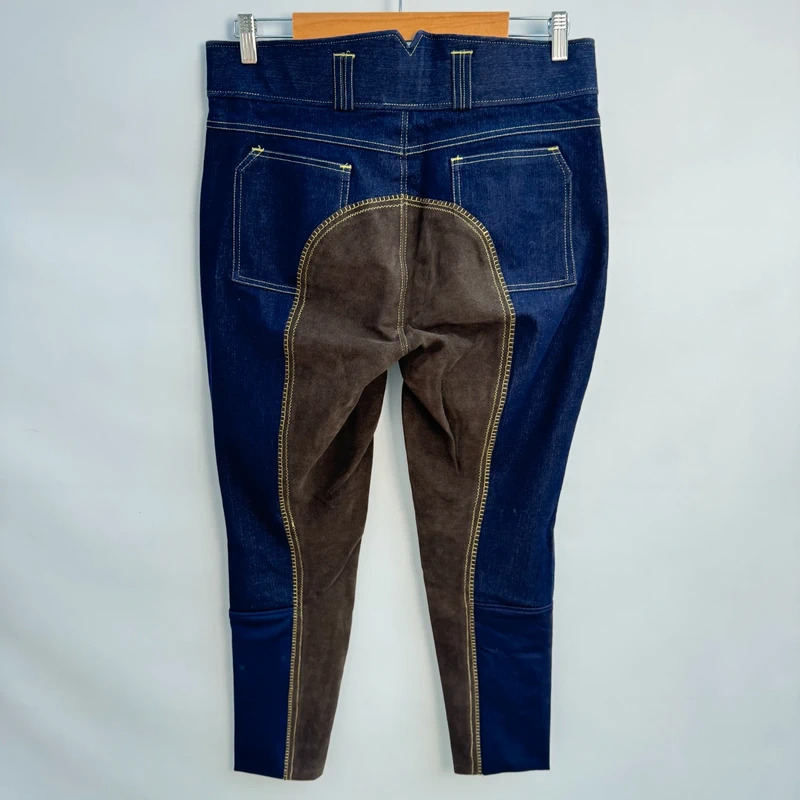 Equestrian Denim Breeches 32in Waist UK 14 Full Suede Seat Dark Indigo Ladies Riding - Image 2