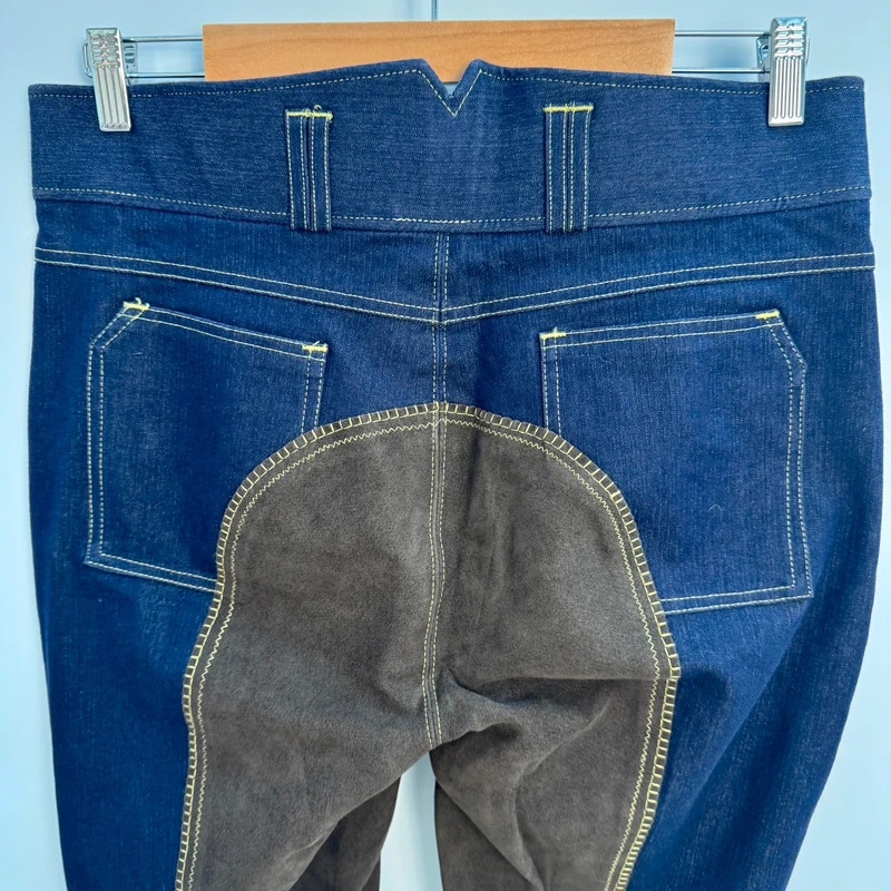 Equestrian Denim Breeches 32in Waist UK 14 Full Suede Seat Dark Indigo Ladies Riding - Image 3