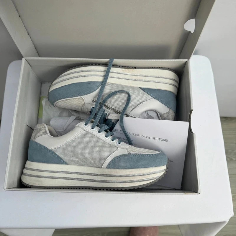 Geox D Kency White Light Sky Blue Suede Mesh Platform Trainers UK 6 EUR 39 - Image 2