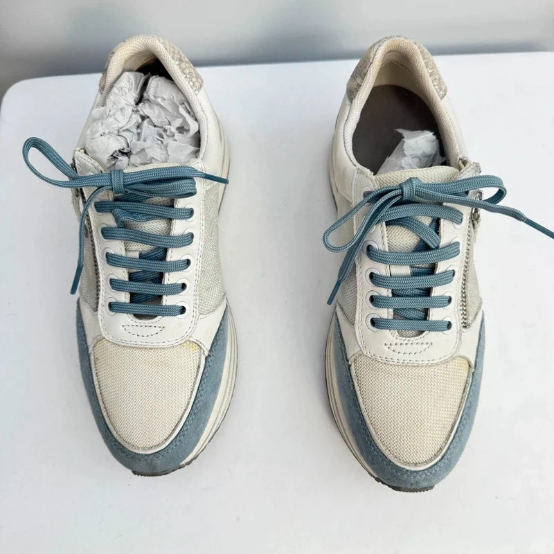 Geox D Kency White Light Sky Blue Suede Mesh Platform Trainers UK 6 EUR 39 - Image 3