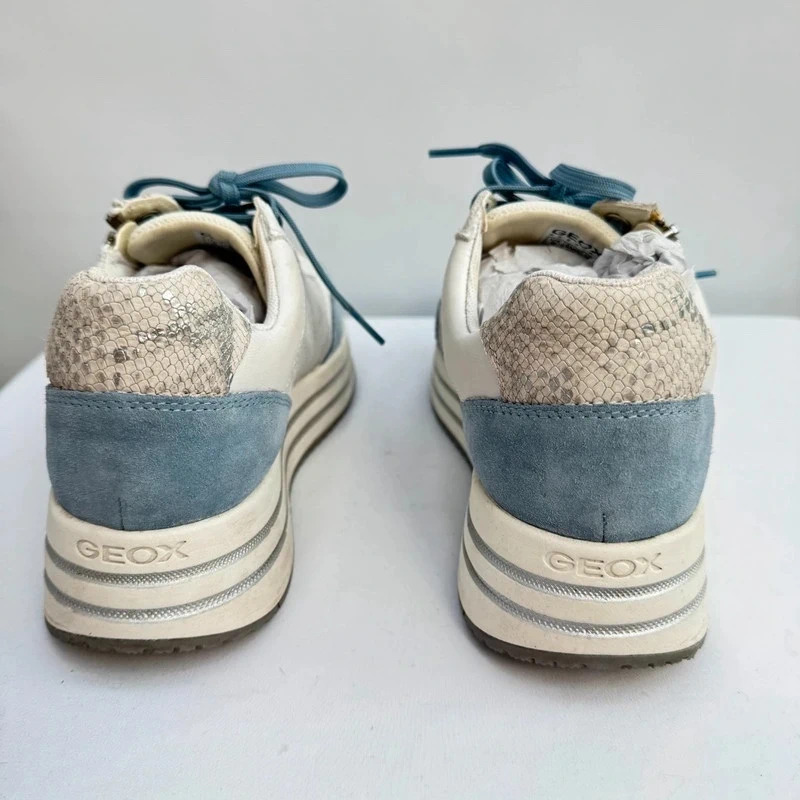 Geox D Kency White Light Sky Blue Suede Mesh Platform Trainers UK 6 EUR 39 - Image 9