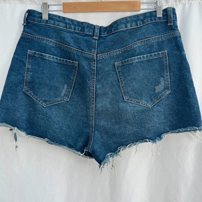 Denim Co Blue Denim Shorts Frayed Raw Hem High Waist 100% Cotton Size 18 - Image 2