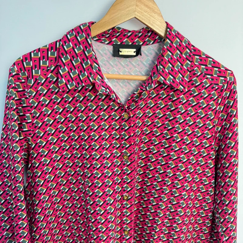 Alexia Admor Geometric Shirt Dress UK 14 Pink Green Retro Print Midi Belt Missing - Image 5