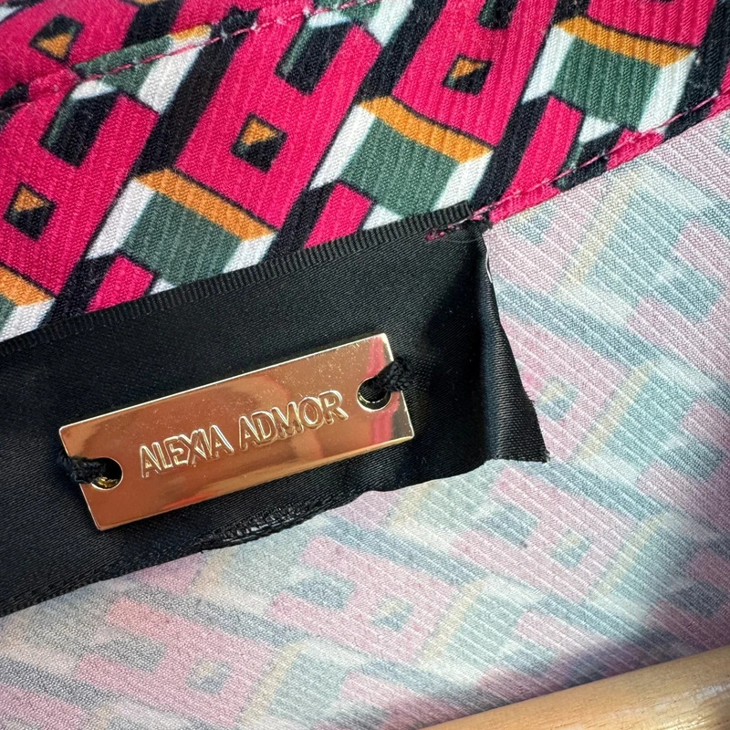 Alexia Admor Geometric Shirt Dress UK 14 Pink Green Retro Print Midi Belt Missing - Image 6