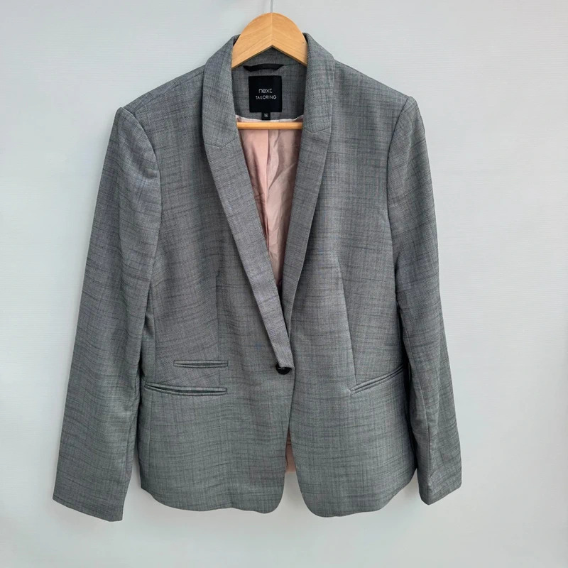 Next Tailoring Grey Blazer Jacket UK 16 EUR 44 Single Button Smart Workwear