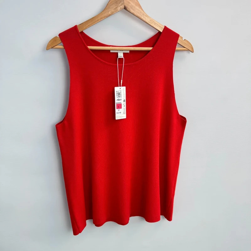 M&S Tomato Red Sleeveless Knit Vest Top UK L / 16 Viscose Blend BNWT rrp £22.50