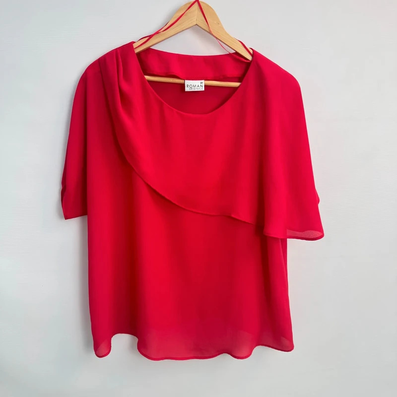 Roman Originals Red Cape Overlay Blouse Size 20 Chiffon Short Sleeve Occasion Top