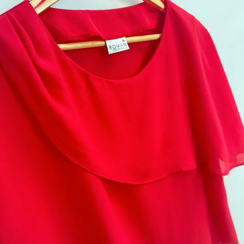 Roman Originals Red Cape Overlay Blouse Size 20 Chiffon Short Sleeve Occasion Top - Image 3