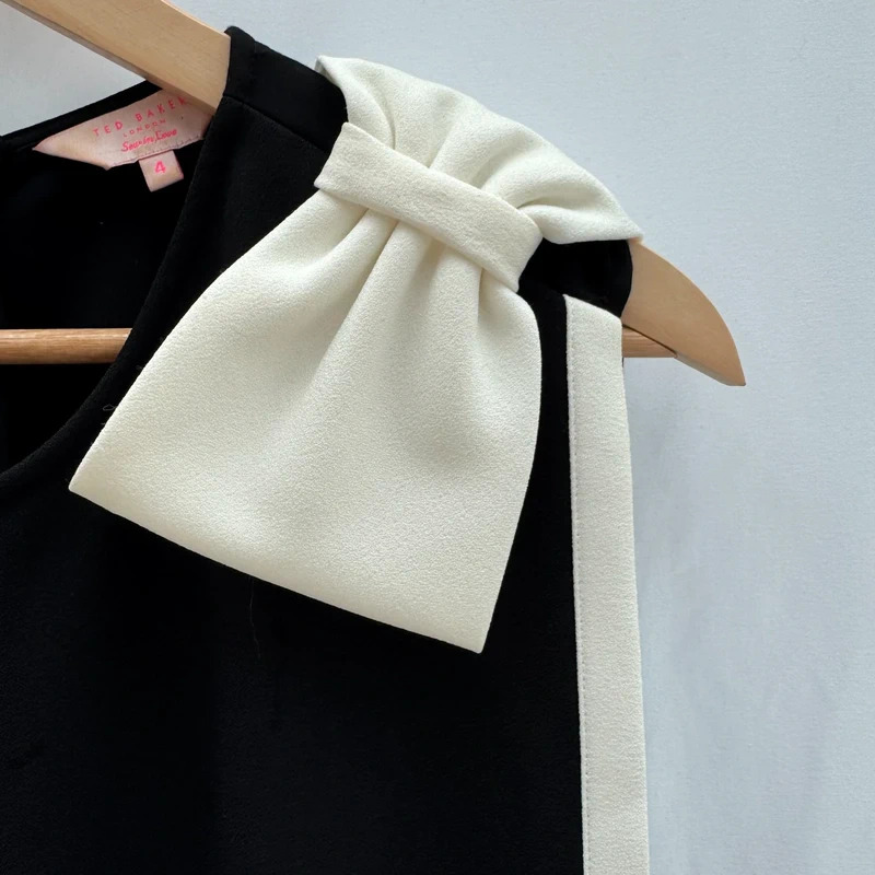 Ted Baker Elija Black Shift Dress Cream Bow Detail Sleeveless Ted 4 UK 14 - Image 2