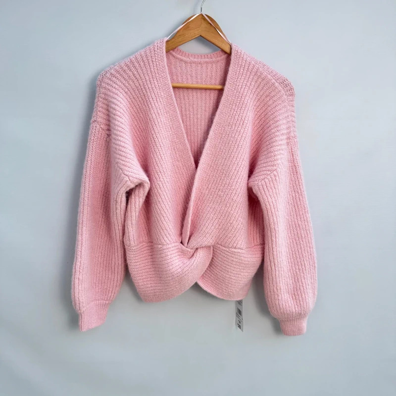 F&F Twist Front Knit Jumper UK 12-14 Pale Pink BNWT Recycled Polyester Wool RRP £25