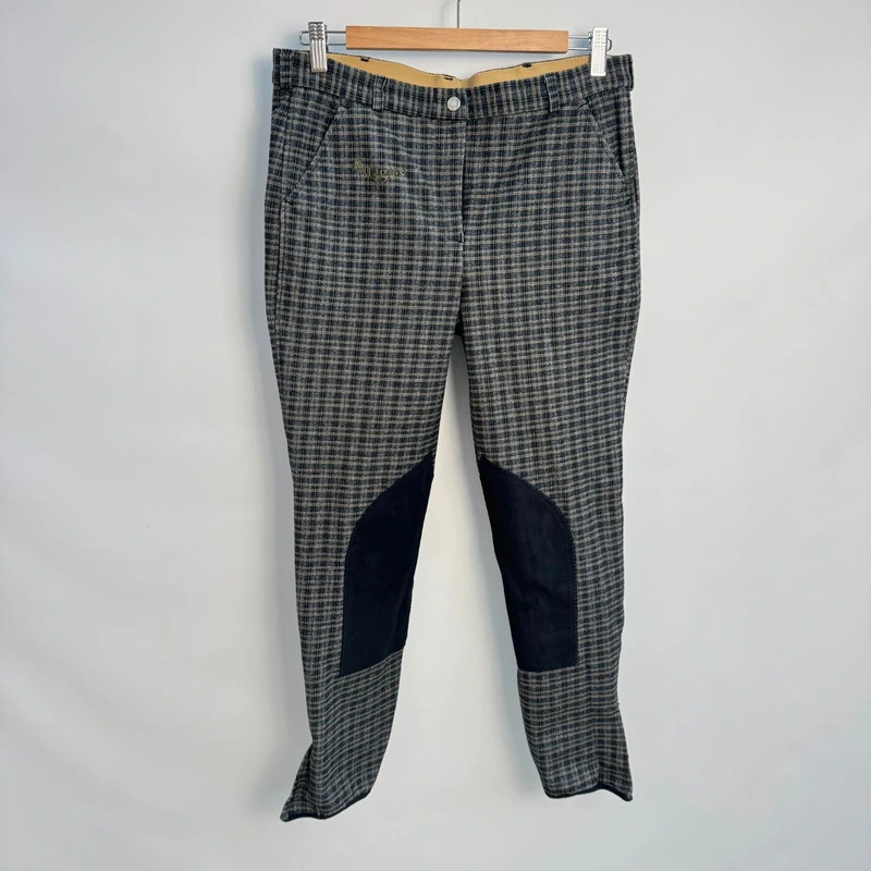 Ruggles Equestrian Plaid Breeches Ladies 32 Waist UK 14–16 Navy Grey Check Knee-Patch