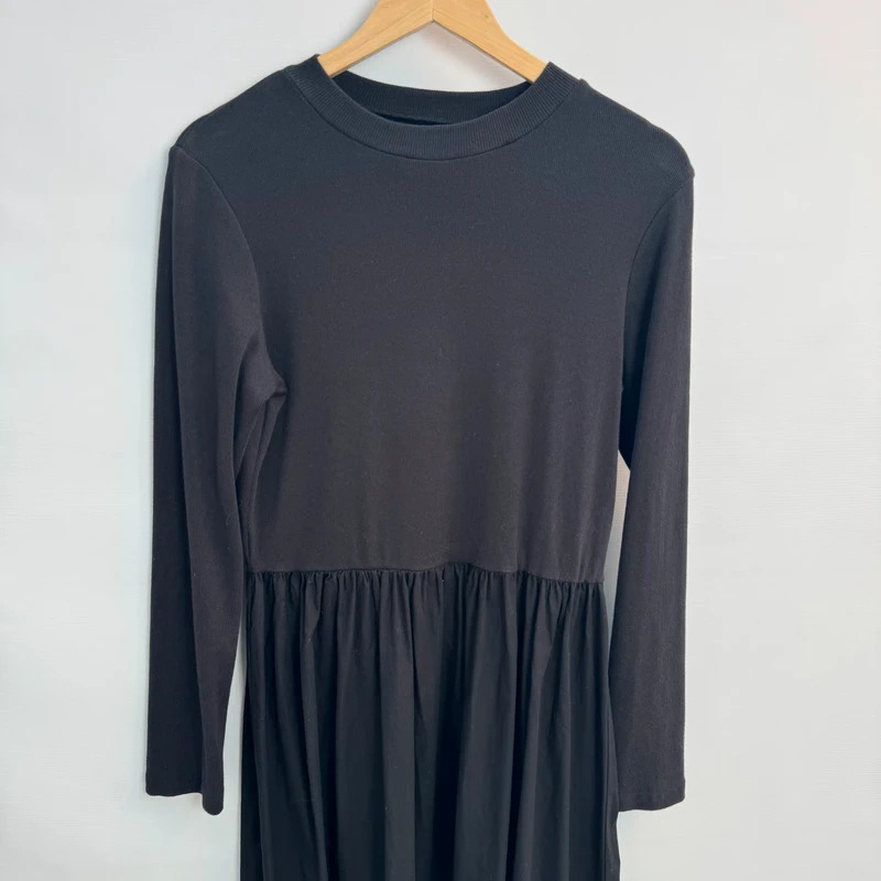River Island Black Maxi Dress Long Sleeve Gathered Waist UK 14 EUR 40 - Image 5