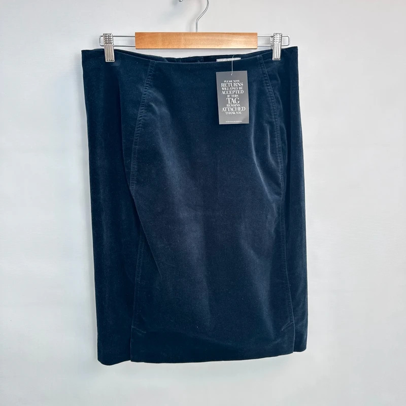 Pure Collection Navy Washed Velvet Wrap Pencil Skirt UK 14 BNWT rrp £69