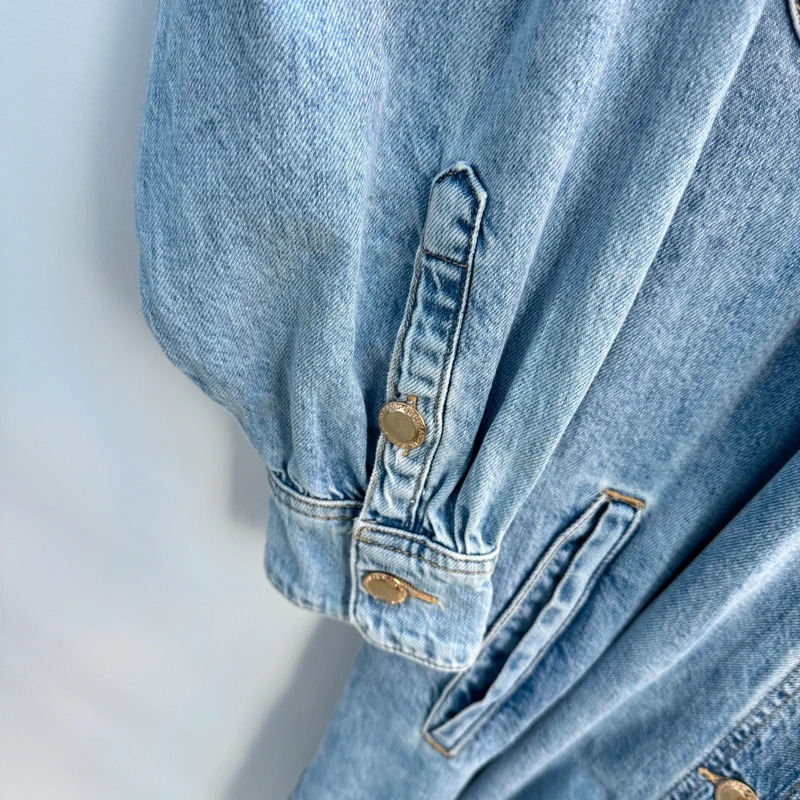 River Island Denim Shirt Dress M UK 12–14 Light Wash Oversized Balloon Sleeve Midi - Image 3