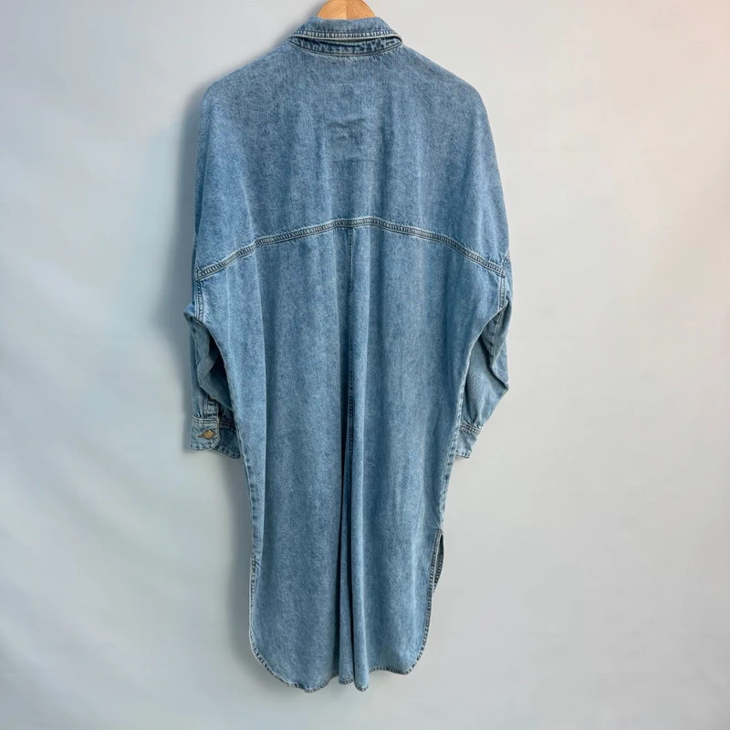River Island Denim Shirt Dress M UK 12–14 Light Wash Oversized Balloon Sleeve Midi - Image 4