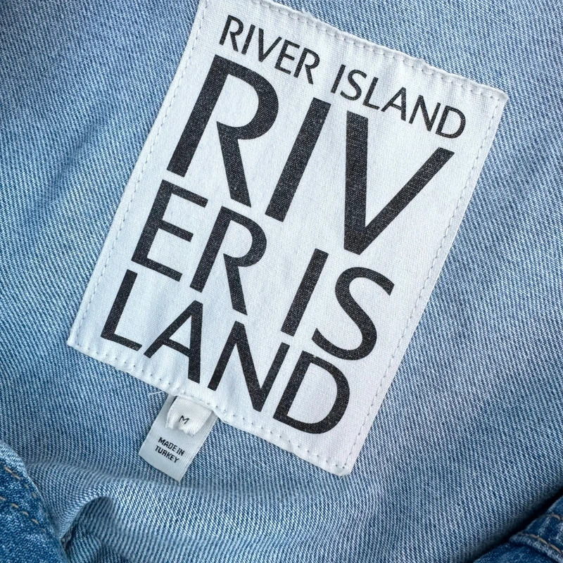 River Island Denim Shirt Dress M UK 12–14 Light Wash Oversized Balloon Sleeve Midi - Image 6