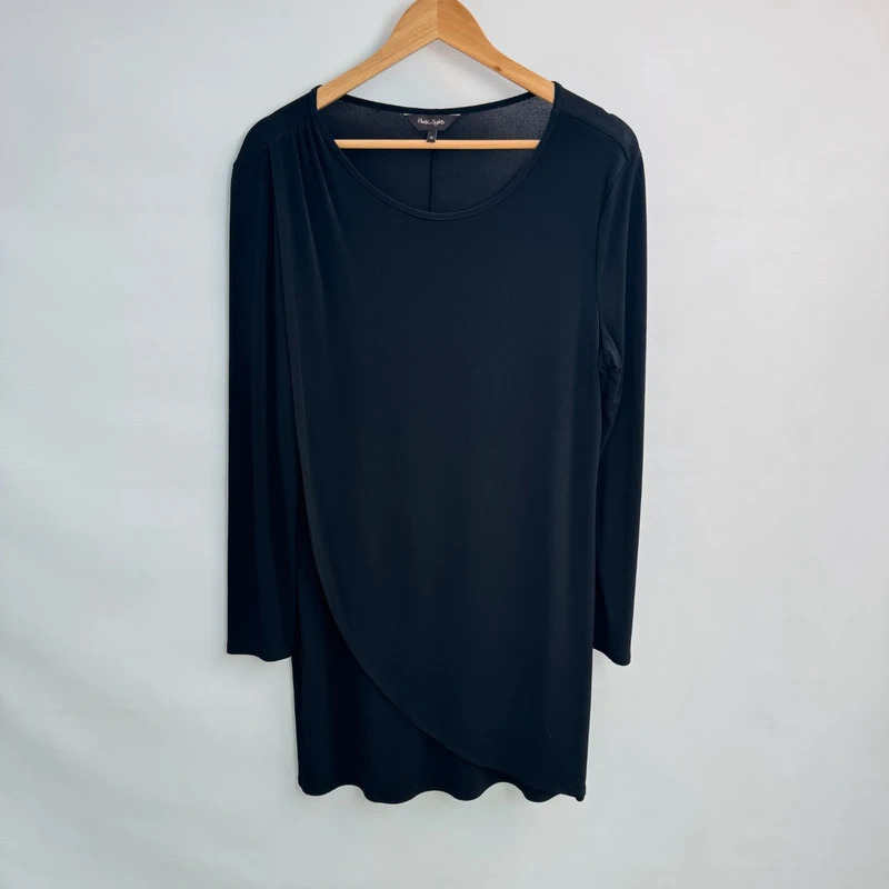 Phase Eight Black Asymmetric Wrap Front Tunic Top Dress UK 16